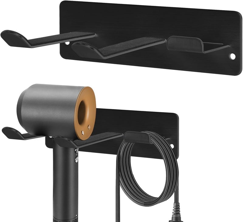 YOUGRIDDA Hair Dryer Holder Wall Mounted 18/8 Stainless Steel Hair Dryer Blow Diffuser Rack Compatible with Dyson Hair Dryer, Space Organizer for Bathroom/Bedroom/Washroom/Barbershop, Self Adhesive(Black) - Image 1